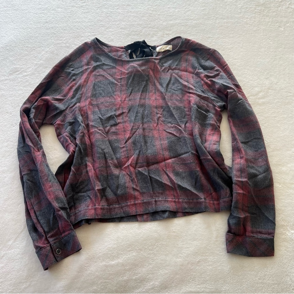 Anthropologie Cloth & Stone Long Sleeve Plaid Tie Back Top